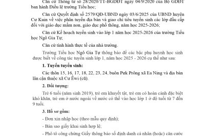 TUYỂN SINH VÀO LỚP 1 NĂM HỌC 2025 – 2026