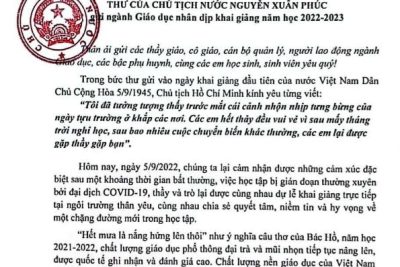 THƯ CỦA CHỦ TỊCH NƯỚC gửi ngành Giáo dục nhân dịp khai giảng năm học 2022-2023